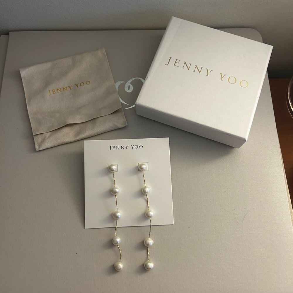 Jenny Yoo Gold and Pearl Drop Earrings